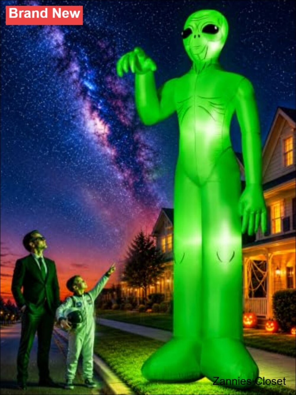 👻 12FT Giant Halloween Inflatable Alien Full-Body LEDs Blow Up Yard Decoration